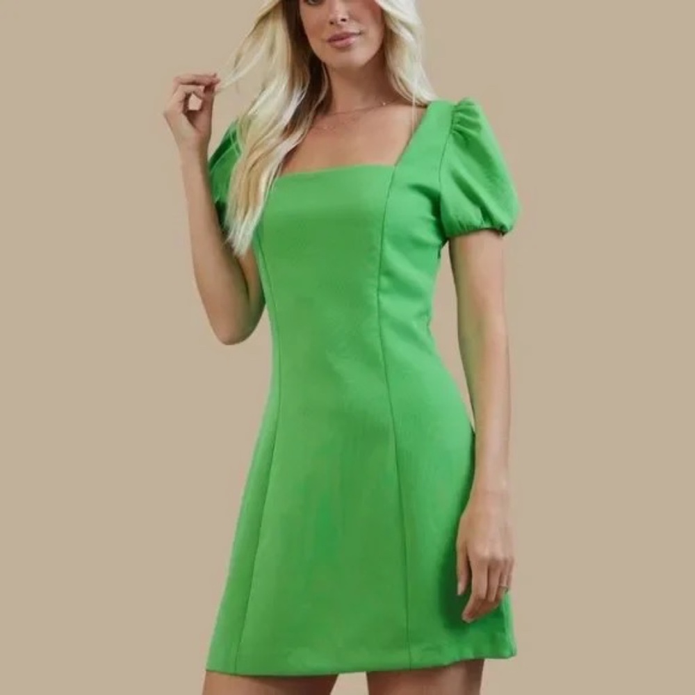 Glam Green Square Neck Mini Dress